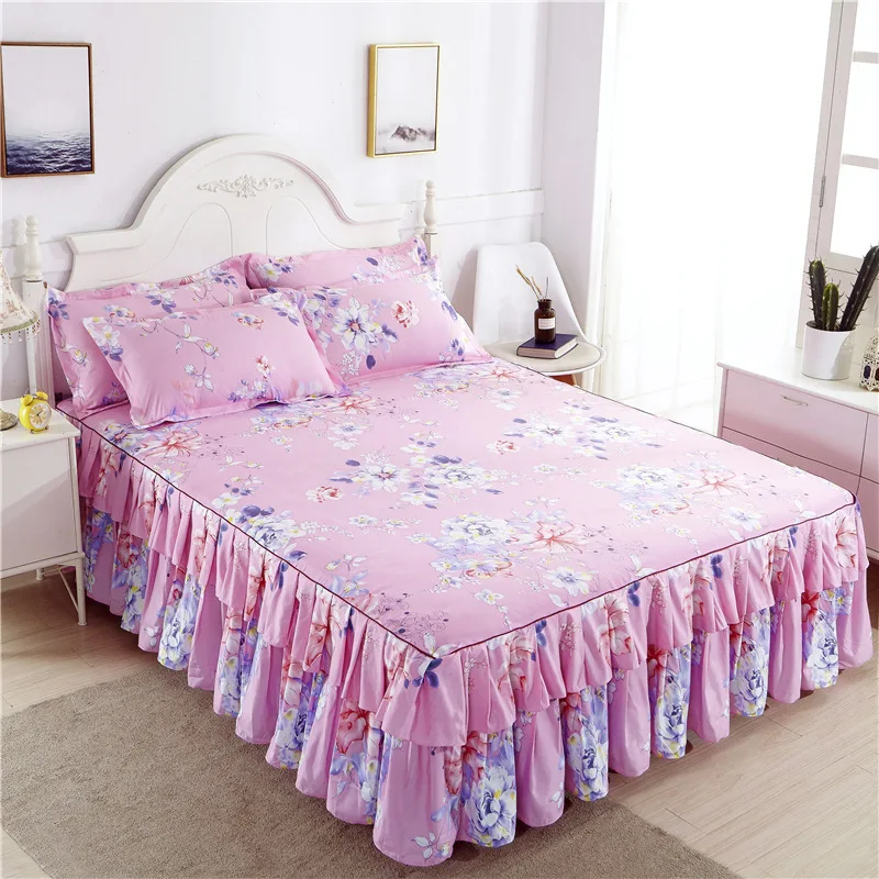 Bed skirt Floral Fitted Sheet Cover Graceful Bedspread Lace Bedroom Skirt Wedding Housewarming