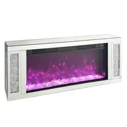 Rectangle diamond crushed crystal mirrored glass wall mounted electric fireplace for sale