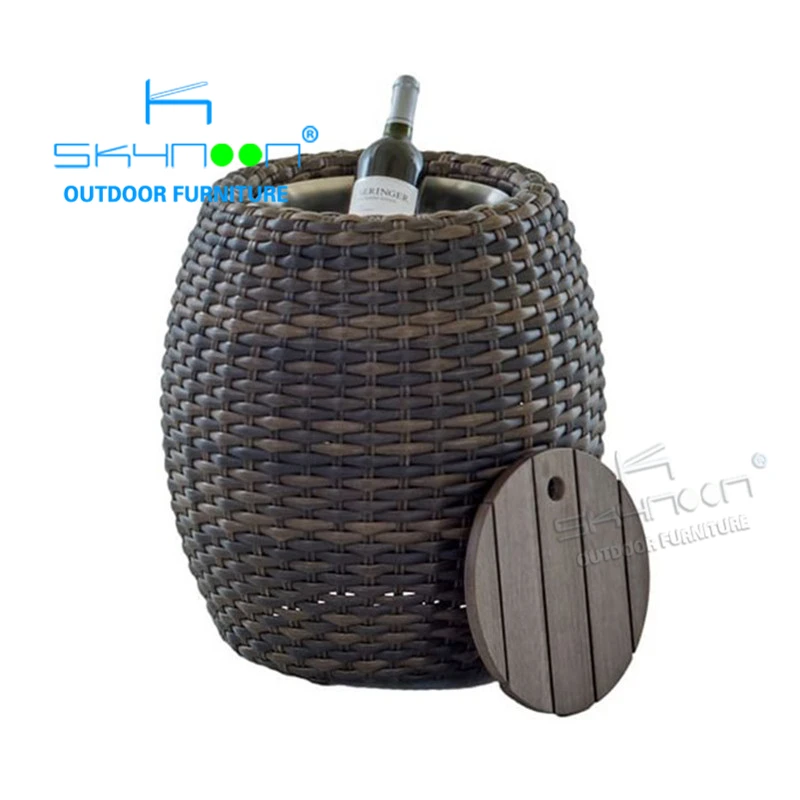 Modern wicker round side table with ice bucket Living Room outdoor side table High Quality rattan coffee table(12099E)