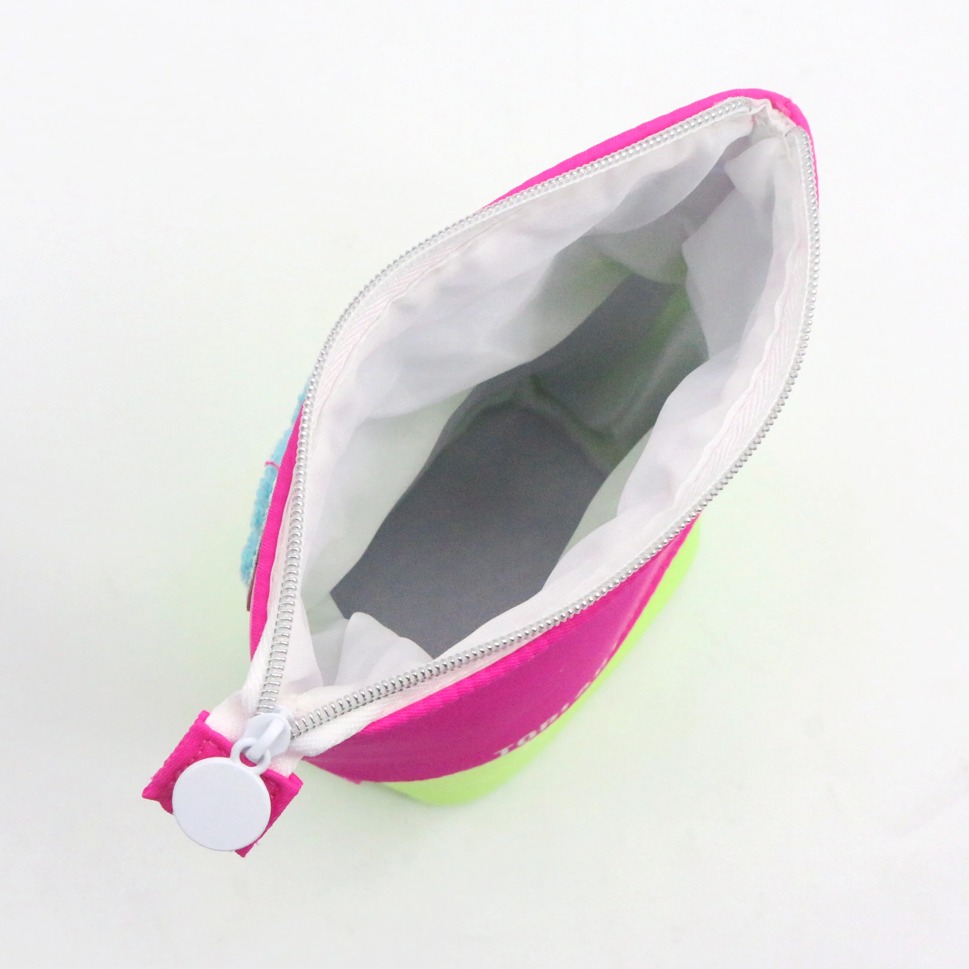Amazon Hot Sale Nylon Retractable Pencil Case Bag Eye-catching Pink Green Nylon Stitching Pop-up Pencil Case