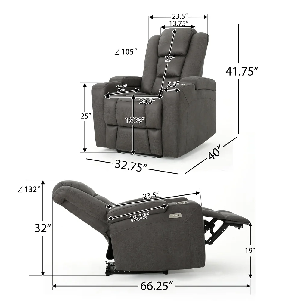 Custom Microfiber Fabric Luxury Motorized Electric Tv Lounge Cinema Single Recliner Sofa Mechanism with Foot Extension USB