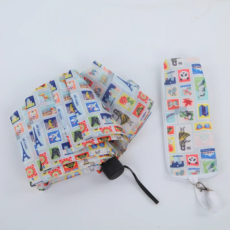 Manual Open Cartoon Design Printing Promotion Parasol Three Fold Umbrella