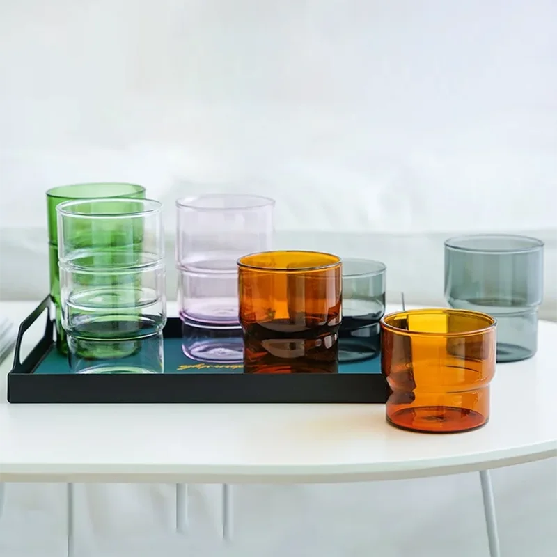 Eco-friendly lead-free stackable mug water cup borosilicate glass cup household color glass coffee cup