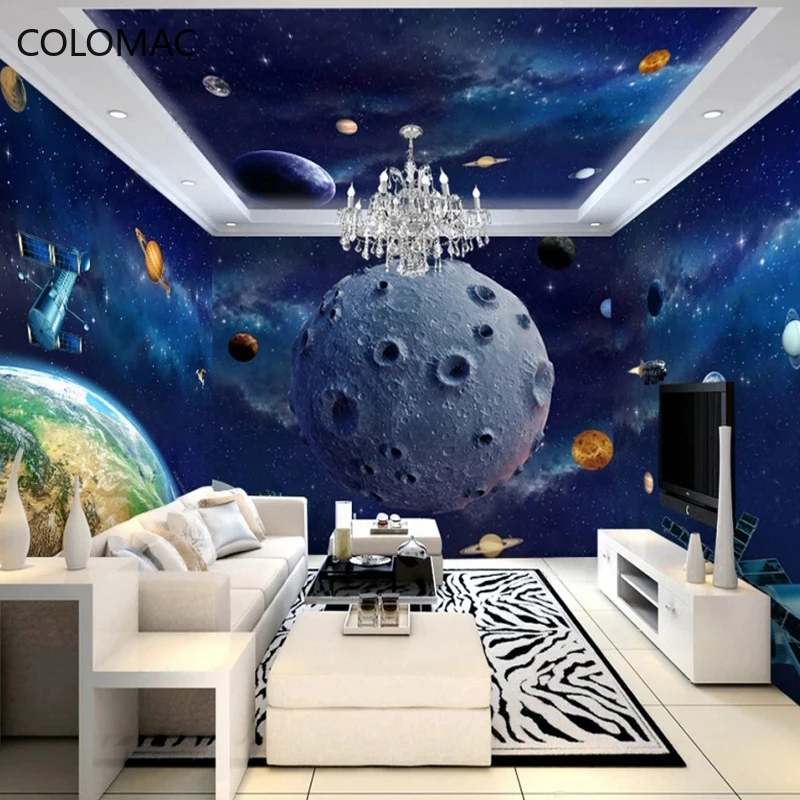 Peel And Stick Universe Galaxy Earth Planet Theme Space Photo Mural Wallpaper For Kids Bedroom Living Room 3D Whole House Decor
