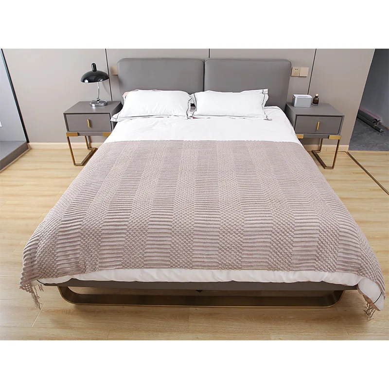 Cozy Chenille Knitted Plaid Throw Blanket Solid Color Sofa Cover Bed Towel Soft Hoodie Style for Sleep Nap Made Plush Material