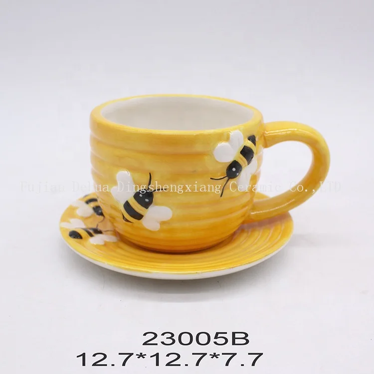 Handmade personalized embossed honey bee painting ceramic teapot