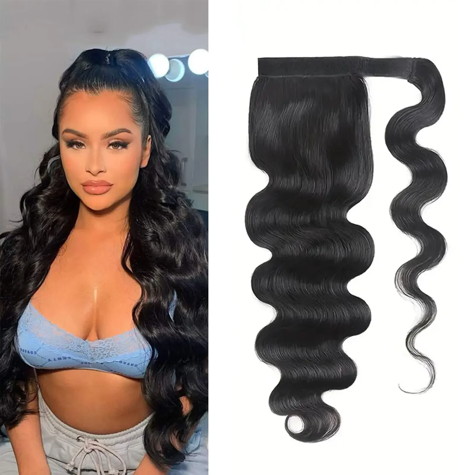 Vietnamese Remy Human Hair Extensions Ponytail Straight Long Body Wave Natural Color Clip-In Hairpiece Pre-Bonded Stick Yaki