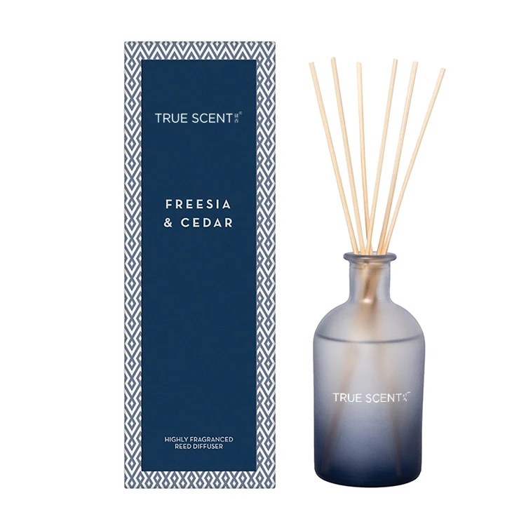 Customized Luxury 200ml 220ml Frosted Reed Diffuser Gift Set With Rattan Sticks