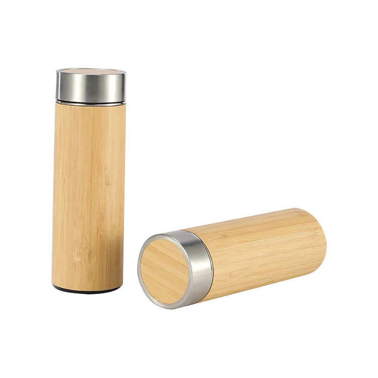 Stainless Steel Water Bottle Vacuum Insulated Coffee Travel Mug Bamboo Tumbler with Tea Infuser & Strainer