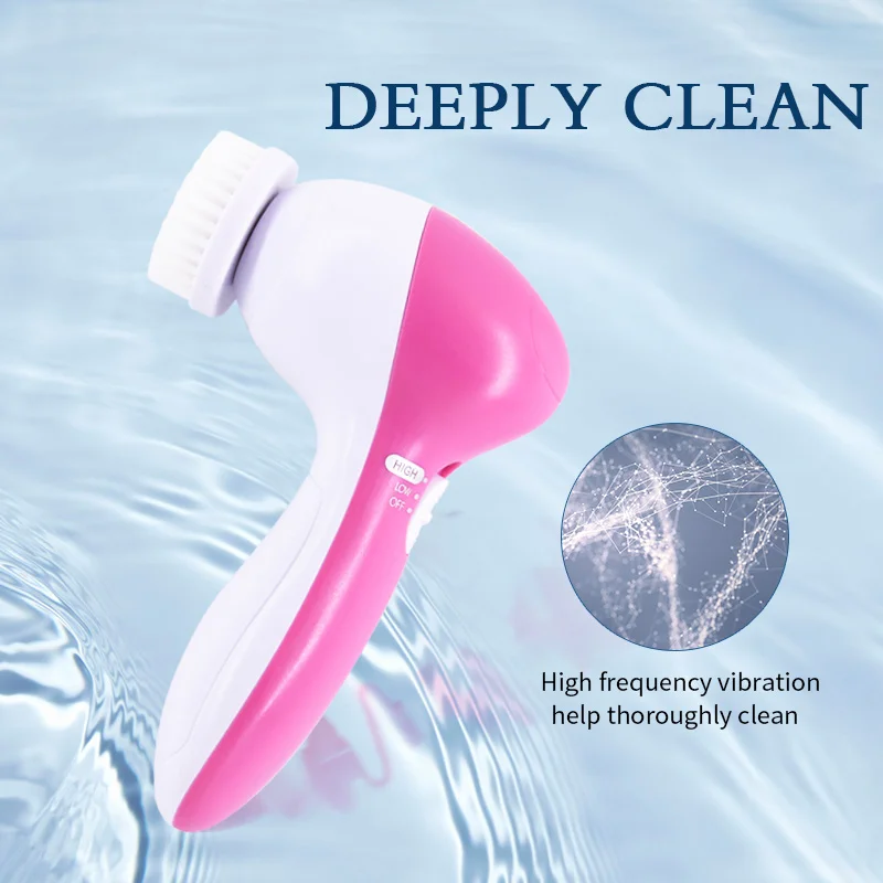 Vibrating Face Cleaner 5 in 1 Deep Pore Rotating  Massage Facial Cleansing Brush