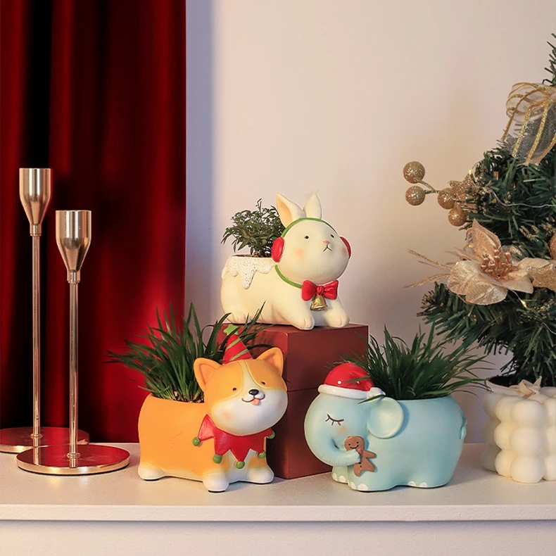 Colorful Creative Cute Cartoon Xmas Animal Ornament Christmas Gardening Succulent Decorations Flower Pot for Desktop Decor