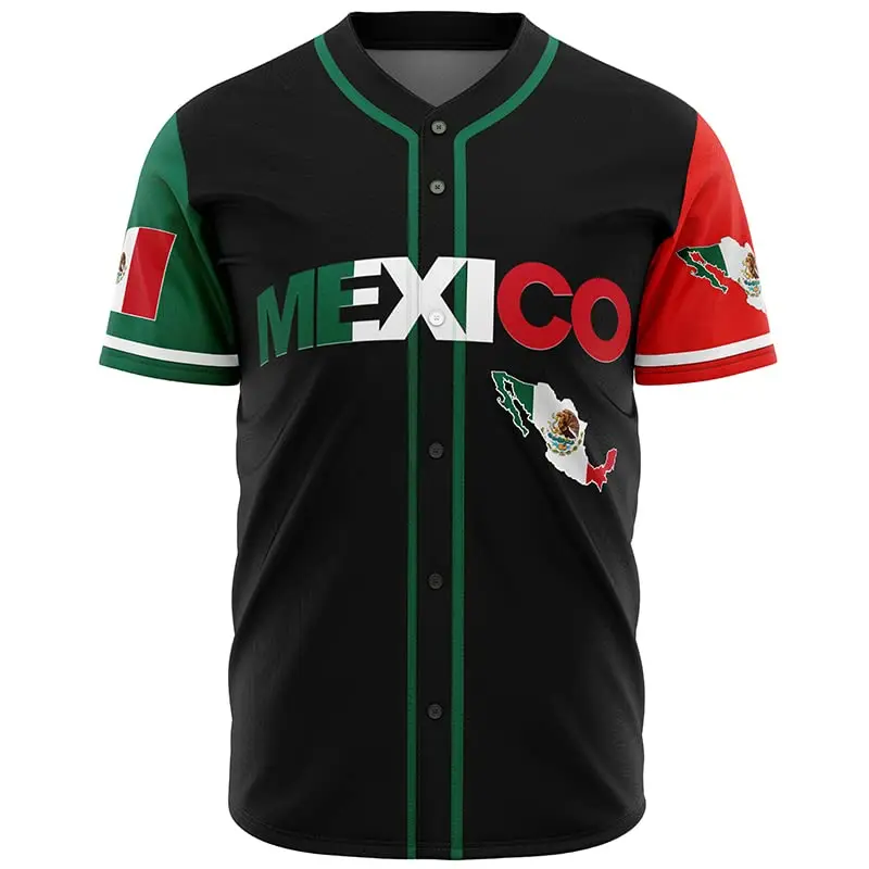 Custom logo Mexico Baseball Jersey Mexico Baseball Button Down Jersey Shirts Mexican Flag Baseball Jerseys Sports Shirt
