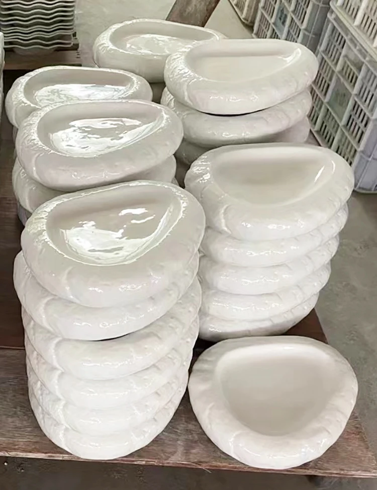 Stone style 11/13 inch double Porcelain vacuum dishes Creative dinner hollow flat plate tableware for hotel & restaurant