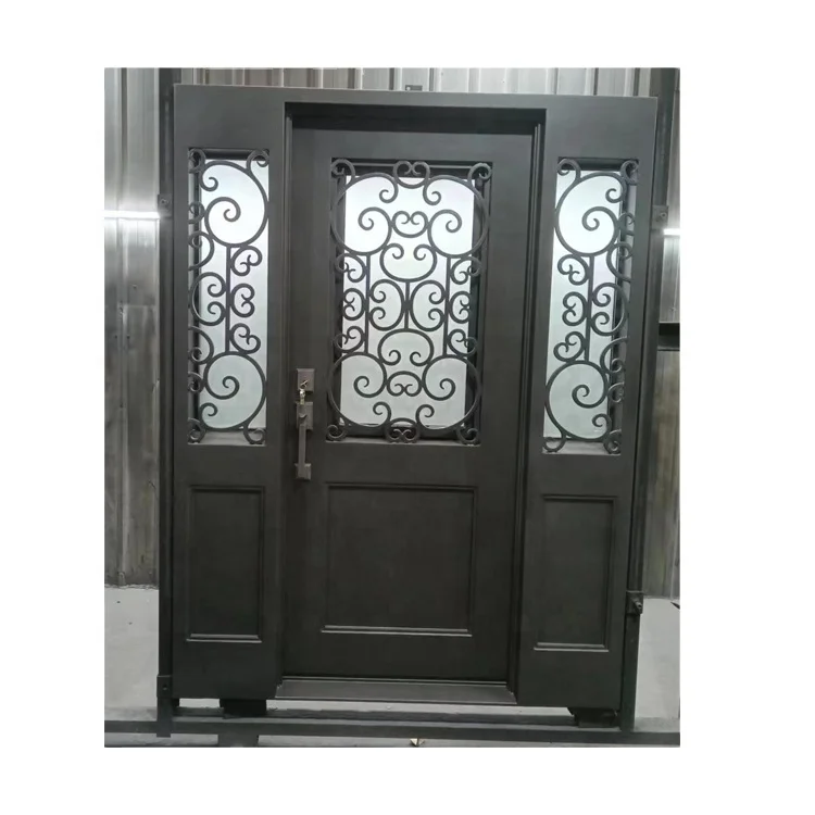 Wrought Promotional Oem Double Price 2021 Trending Products Glass High Quality Entrance Advanced Technology Laser Cut Iron Door