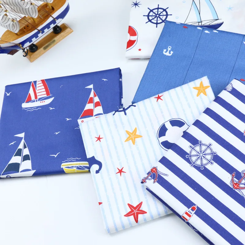 Cartoon Navy Sailing series 100 cotton fabric anchor striped calico Baby 100% cotton fabric