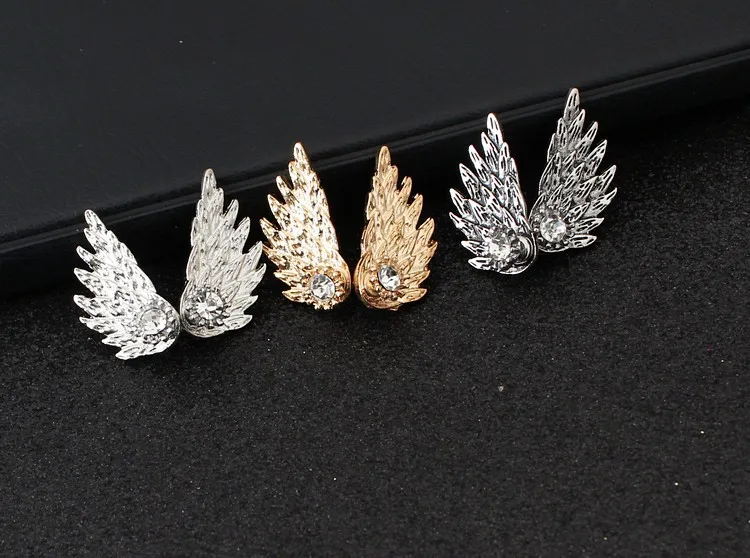 Korean boho fashion vintage christmas angel wings feathers diamond crystal rhinestone wedding jewelry stud earrings for women