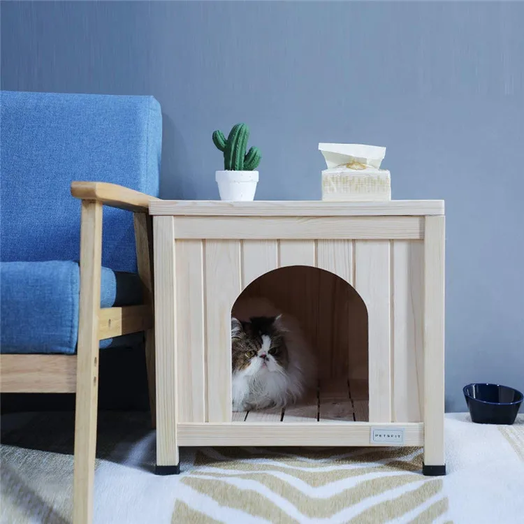 Wooden Pet House Furniture with Elevated and Ventilate Floor for Small Pet