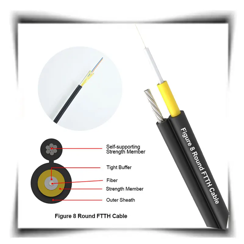 HUAMAI Fiberhome Fiber Cable G652D G657A1 1 Core Outdoor FTTH Optical Fiber Drop Cable with Messenger