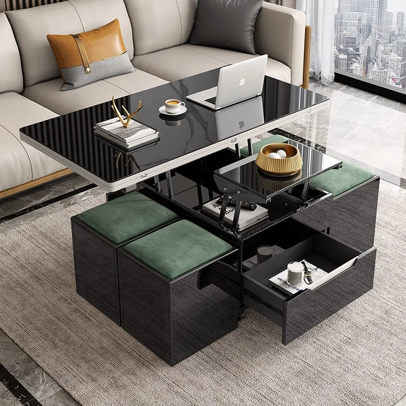 Living Room High-quality Tempered Glass Multifunctional Lifting Coffee Table with Storage