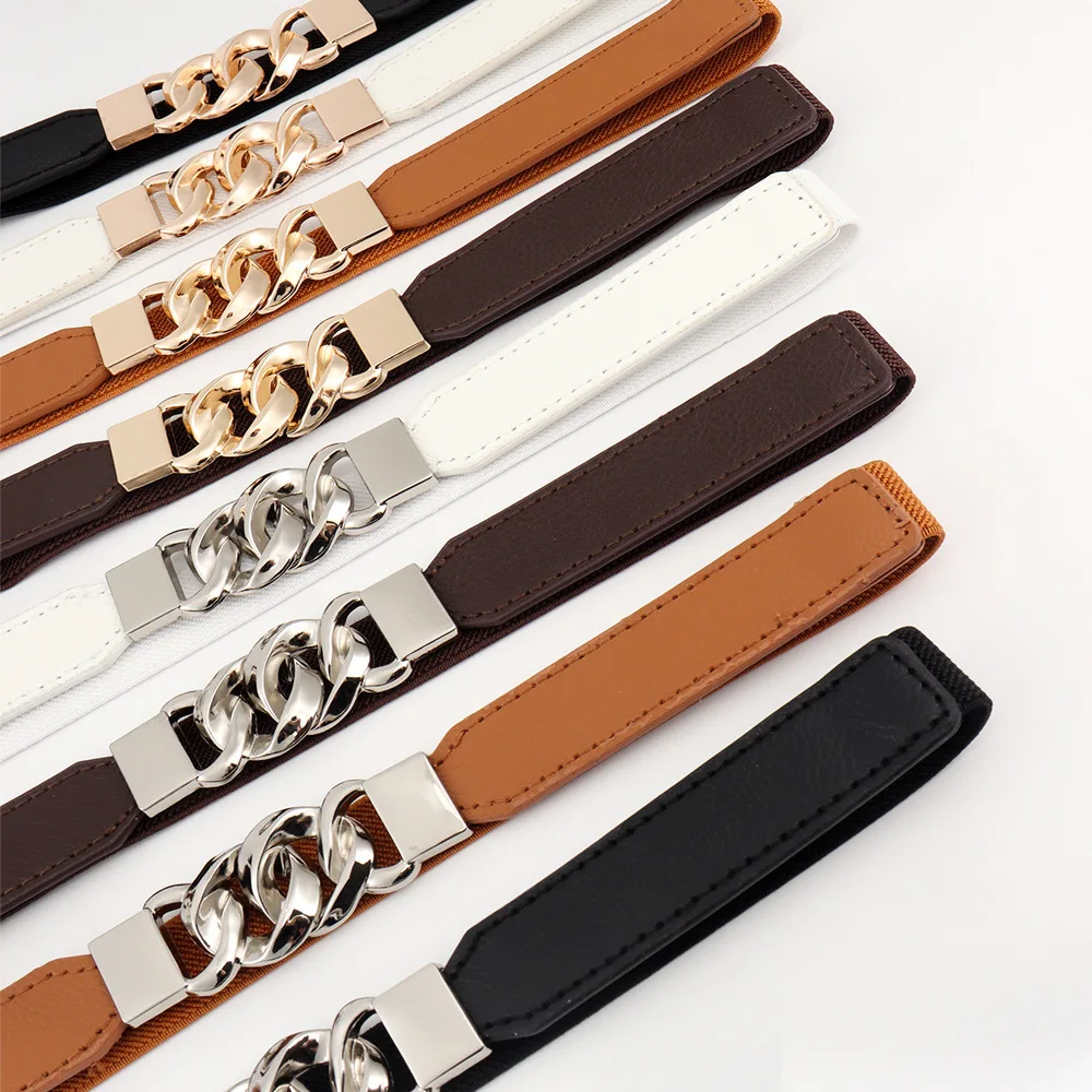 Popular slim-fit dress belt in Europe and the United States  multi-ring alloy buckle design high elastic PU belt