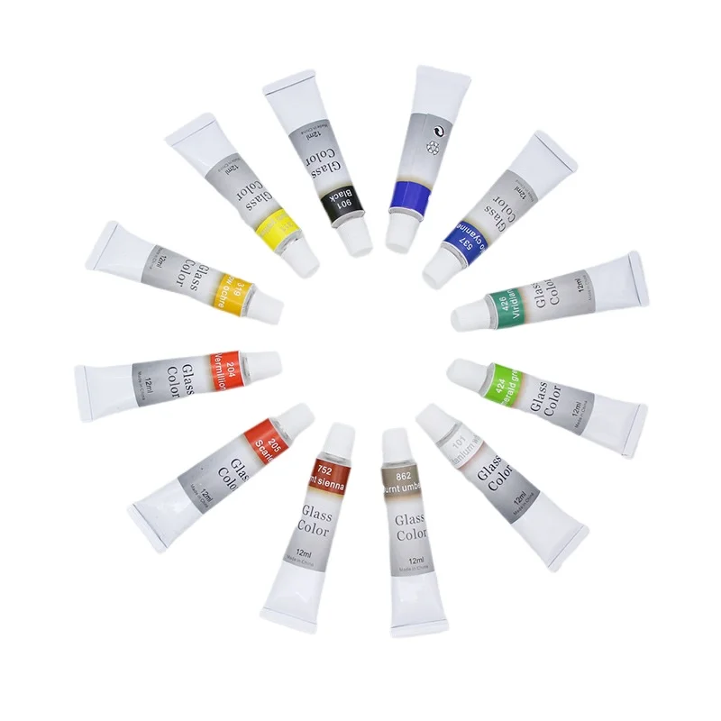 Acrylic Paint 12 colors 12ml glass pigment set for kids glass canvas DIY hand painted paint set