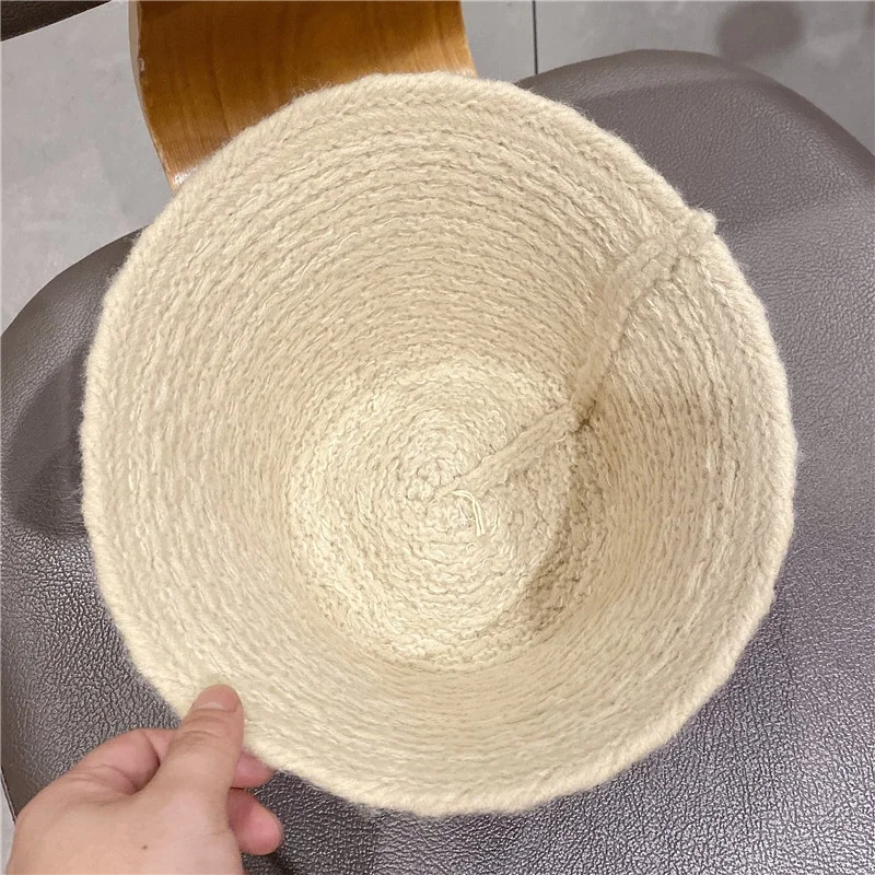 Autumn and Winter Warm Retro Acrylic Knitting Bucket female Korea Sweet Fisherman Hat Versatile hat