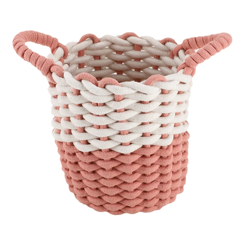 KINGWILLOW environment-friendly gift cotton rope storage basket with leather handle