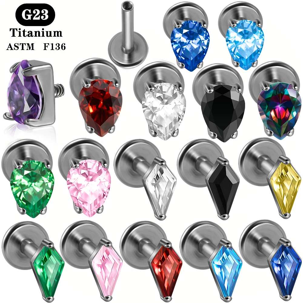ASTM F136 Titanium Geometry CZ Labret Internally Thread Helix Cartilage Thick Claw Zircon Lobe Lip Piercing Jewelry Wholesale