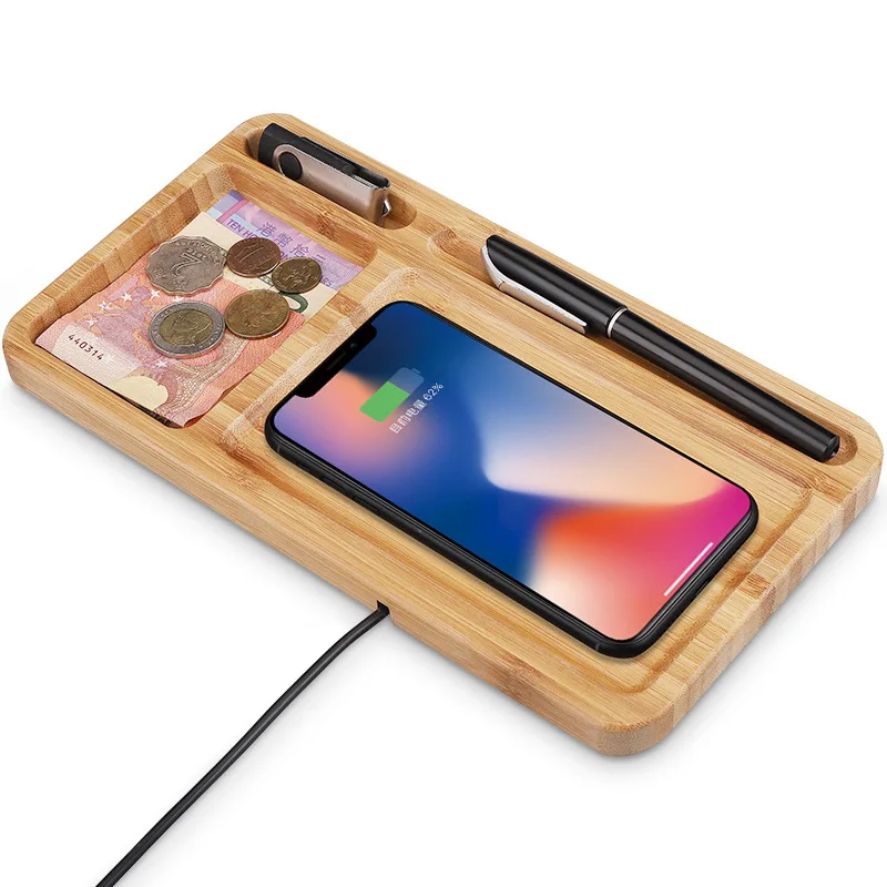 Ultra Slim Bamboo Wood Fast Wireless Charger Pad Custom Logo 10w 15w Wooden Qi Wireless Wooden Plate Phone Chargers for iPhone