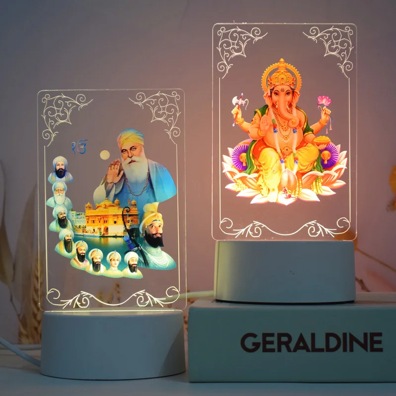 The Golden Temple in India Guru Nanak Ganesha Statue Gold Shiva Statue Shiva Parvati Idols 3D Lamp Color Print Night Lighting