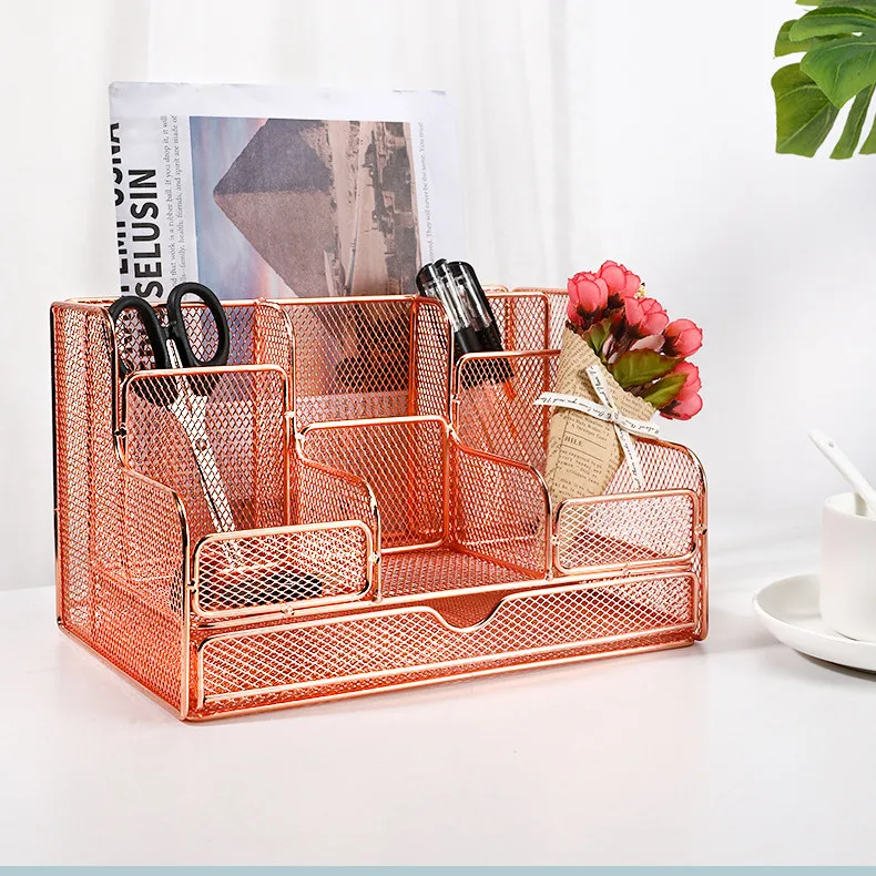 Настольный органайзер цвета розового золота, черный, металлический бумажный лоток для документов, настольный органайзер для офиса