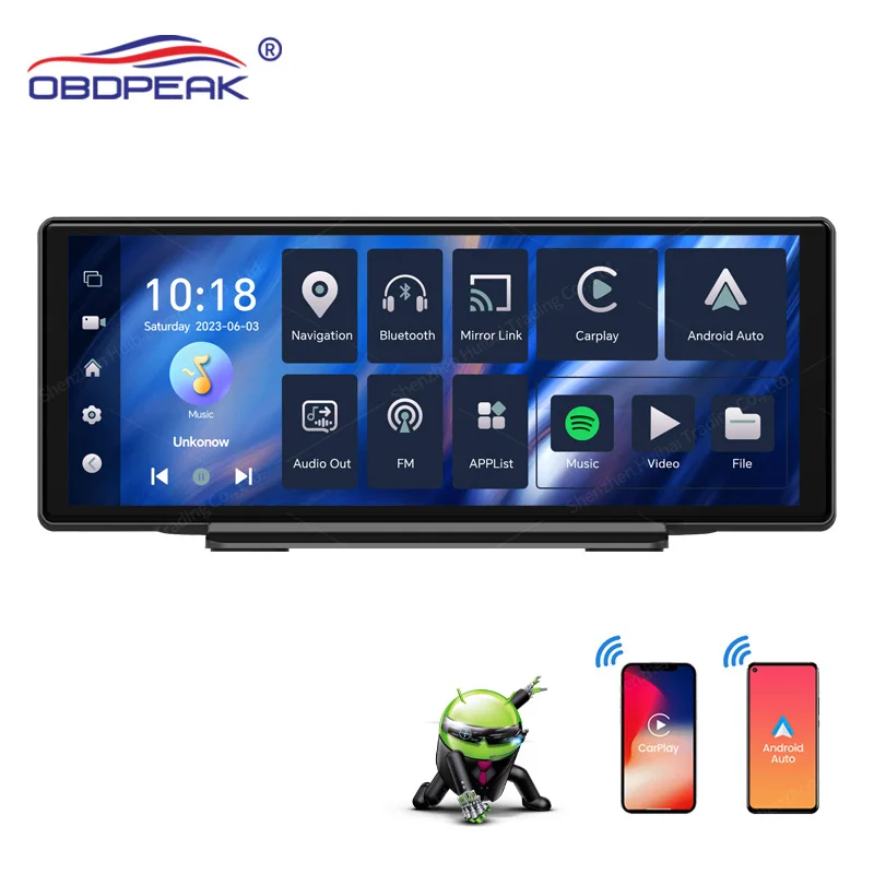 Android 13 10.26 Inch 2G+32G CarPlay & Android Auto 8-Core 8541 Car DVR GPS BT AUX FM Rearview Mirror Video Recorder