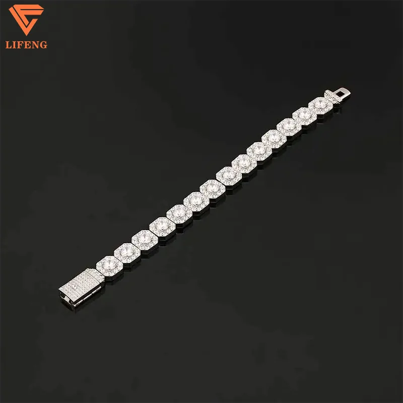 New 925 Silver 10mm Tennis Chain Bracelet Hip Hop Style Diamond VVS Moissanite Square 14K 18K Bangle for Men Fine Jewelry