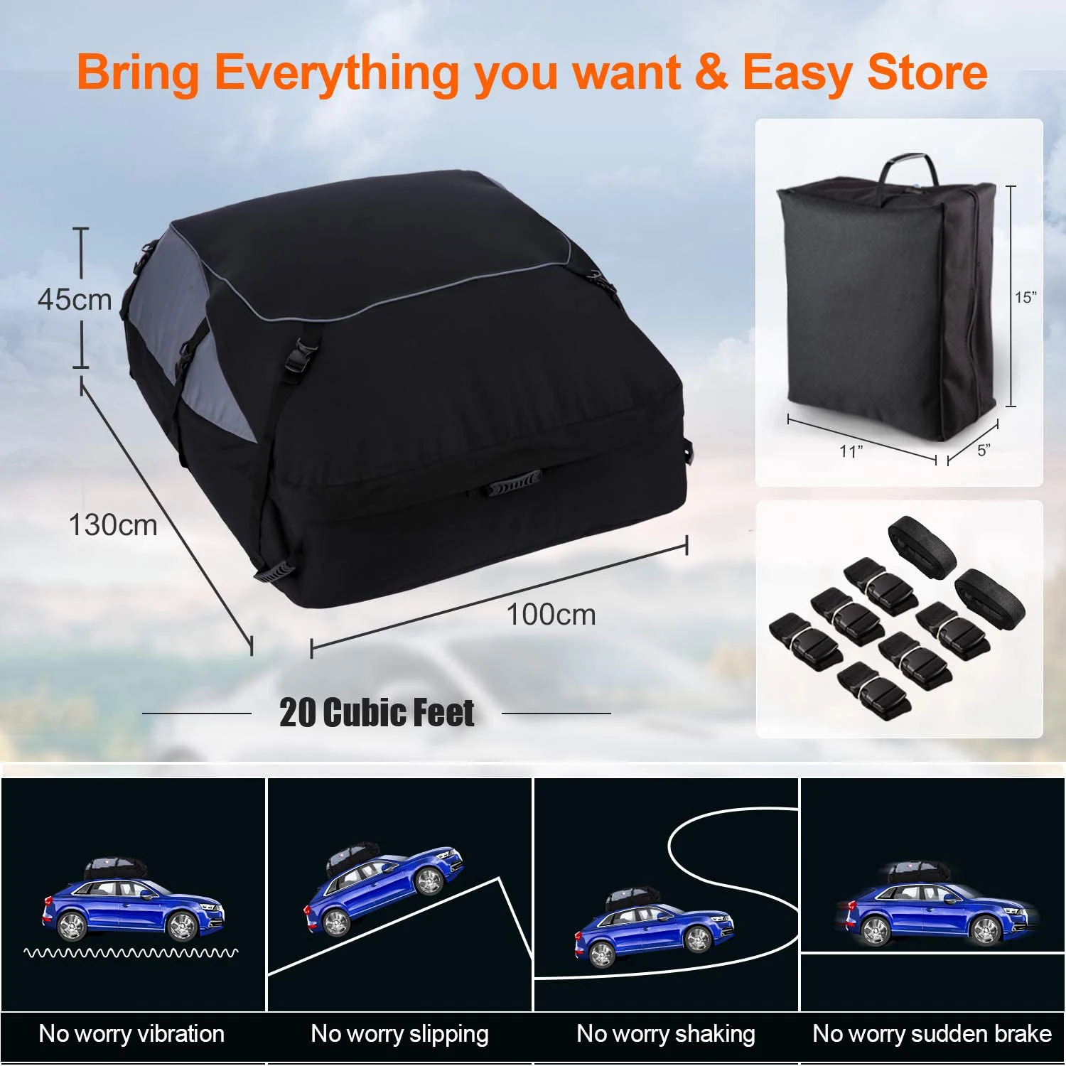 21 cubic feet waterproof rooftop luggage bag vehicle softshell carriers anti-tear 1000d pvc cargo carrier car roof bag