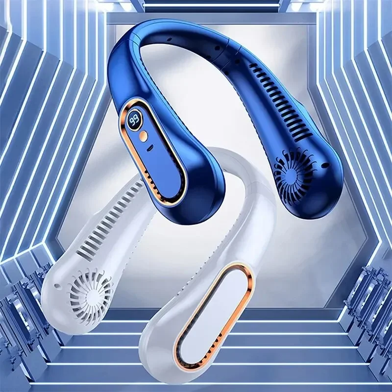 Summer Led Display Fan Mini Neck Fans USB Outdoor Type-c Rechargeable Leafless Air Cooler Cooling Portable Fan