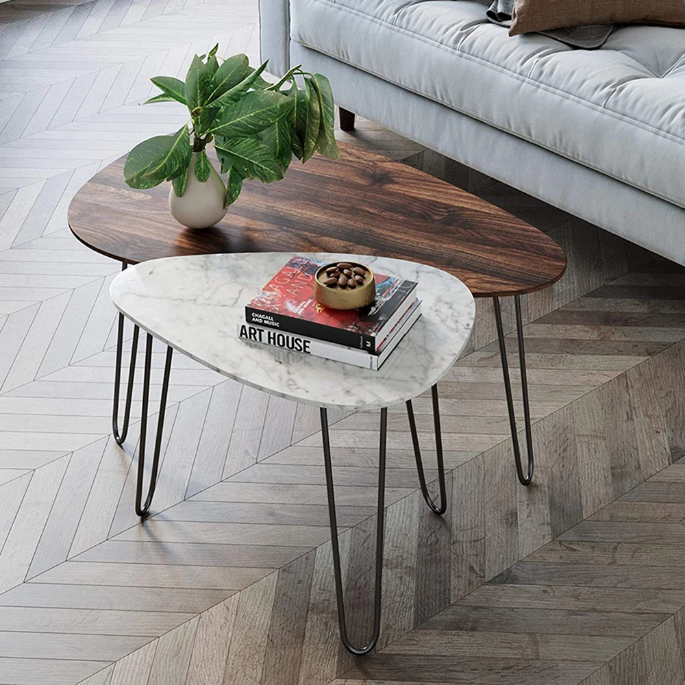Современное деревянное складное овальное закаленное стекло, мраморное стекло и темно-серый журнальный столик
