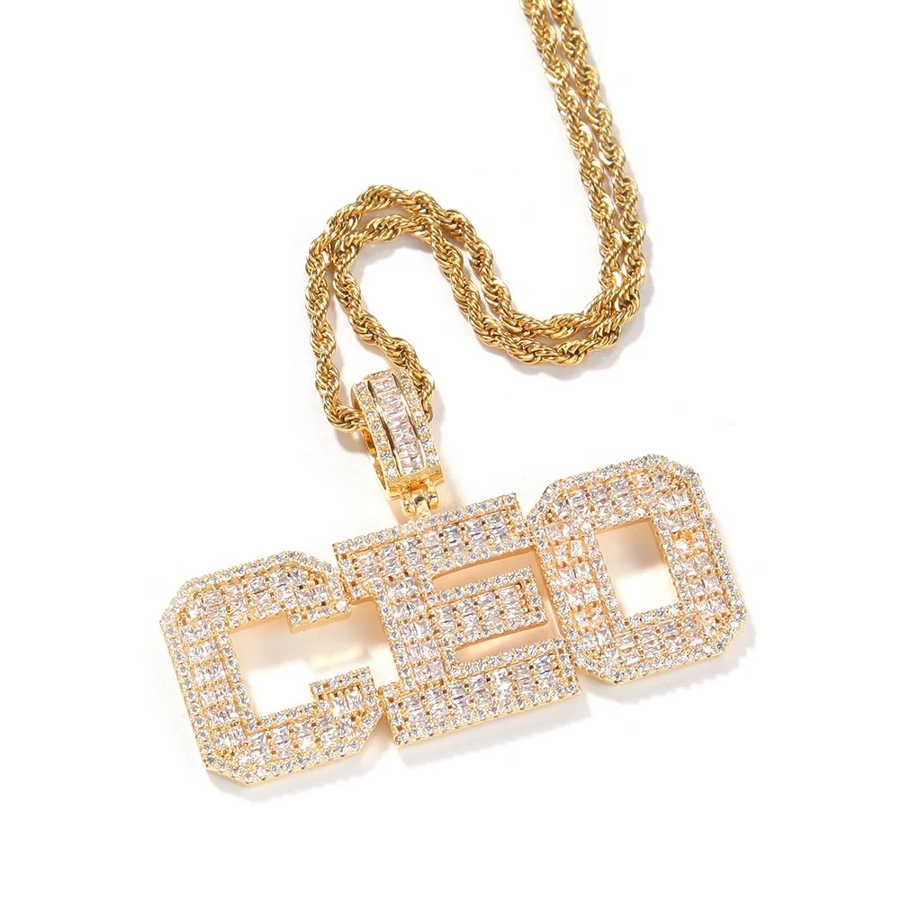 New!Hip Hop DIY Letter Splice Brass Pendant with Square Zircon Link