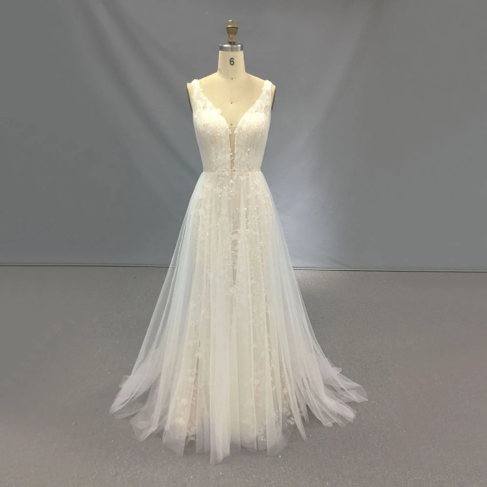 TEENYEE Charm Glamorous Beaded Sequins A-Line Princess Tulle Wedding Gowns 2024 Lady bride Dress For Beach Party