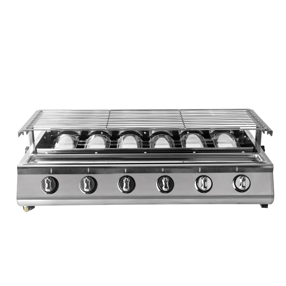 Gzkitchen коммерческих 6 горелки сжиженного газа барбекю Пикник плита из нержавеющей стали крышка непригорающий бездымный противень для дома и сада вечеринок