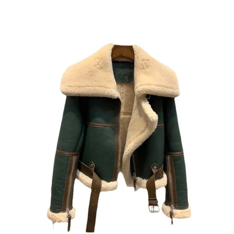 2023 fashion women winter luxury fur coat sheep leather jacket print crocodile stripes real fox fur coats for girls