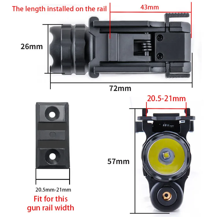 Weapon Pistol Torches Rail Mount Quick Release Rechargeable Waterproof LED Hunting Tactical Gun Green Red Laser Flashlight