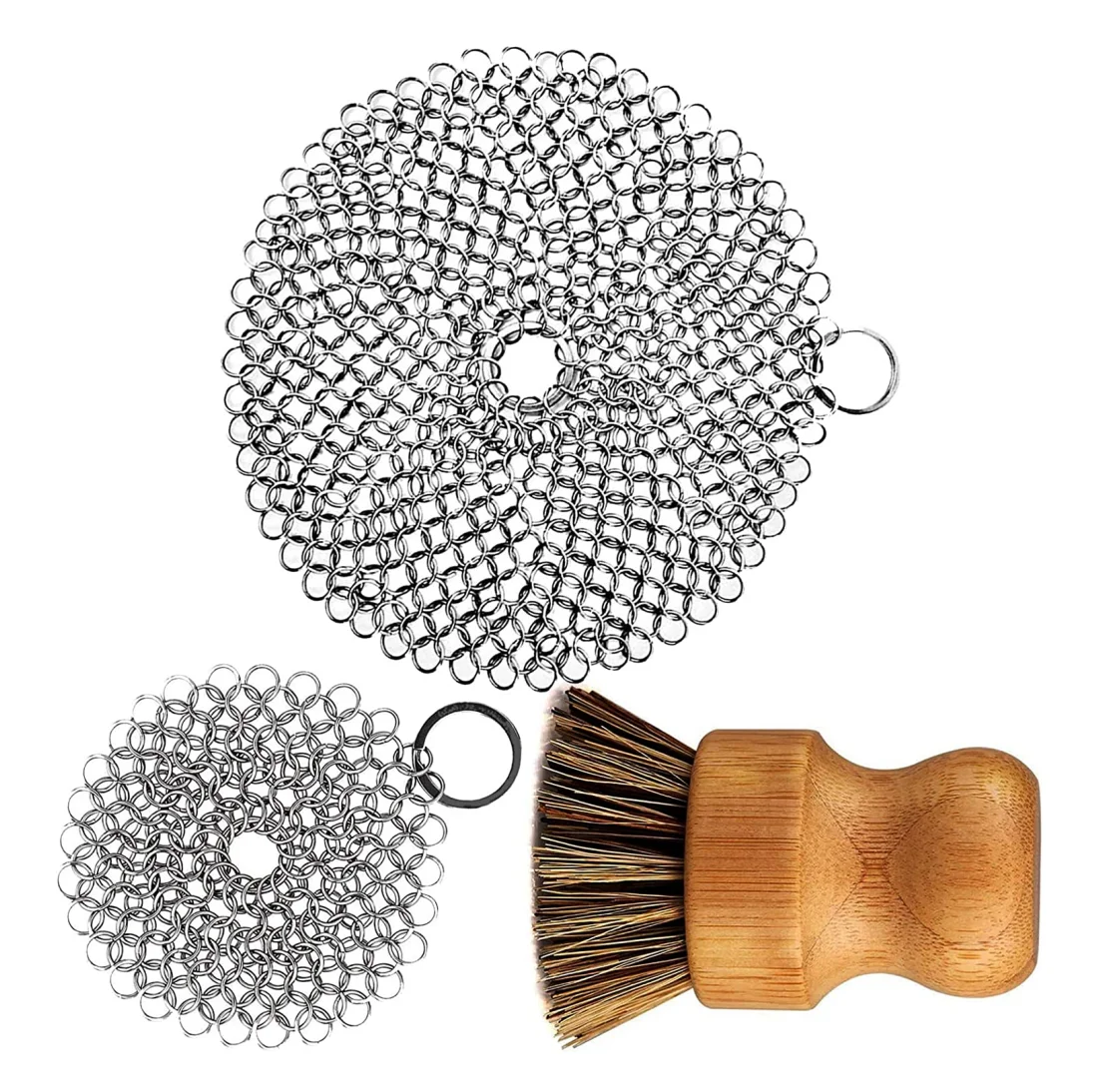 Kitchen Cleaning Cast Iron Steel Cookware Pan Pot Grill Stainless Steel Braided Woven Chainmail Chain Wire Steel Mesh Scrubber