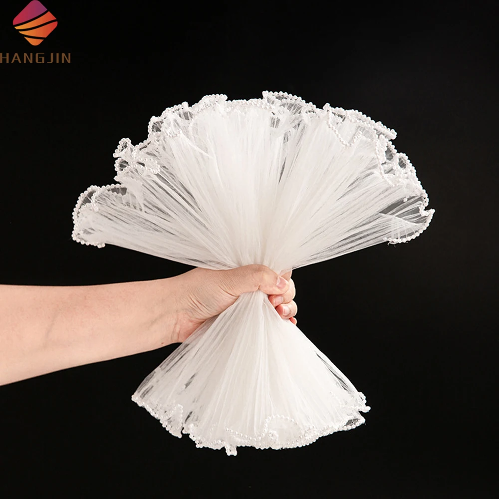 Pearls Wrinkled Pleated Wave Mesh Korean Flower Wrapping Paper Pleating Net Wavy Tulle Material Fabric Flower Bouquet Decoration