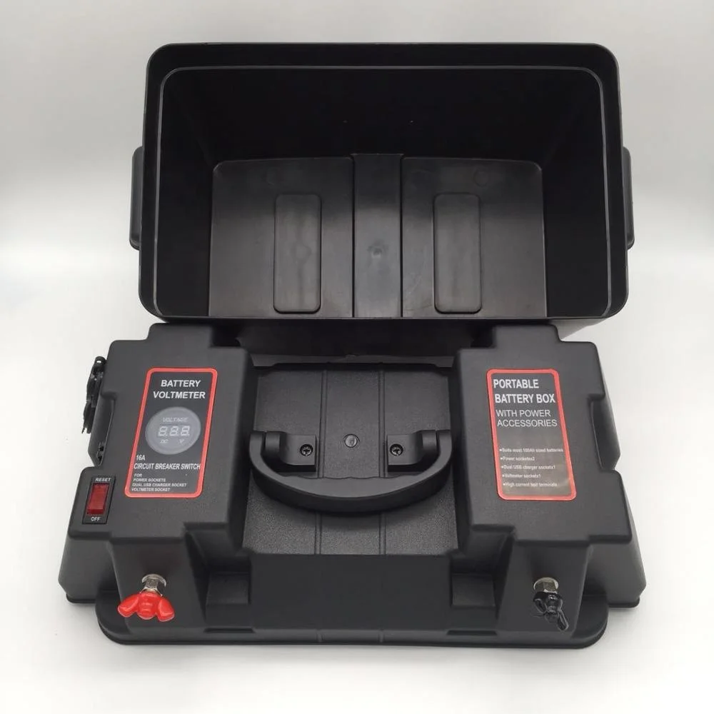 Supplier Outdoor Charger Combination Case USB Voltmeter 12V Portable Solar Smart Marine Battery Storage Box