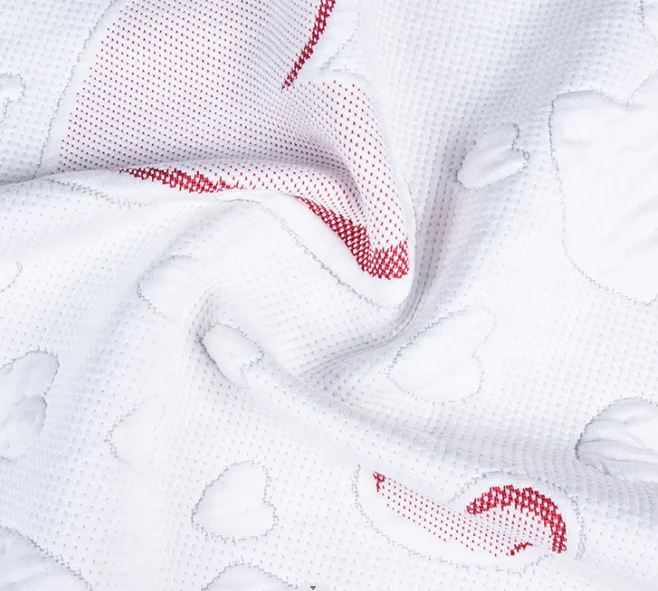 Red heart pattern heart jacquard Oeko-Tex 400gsm polyester mattress fabric mat cover border soft and breathable low price