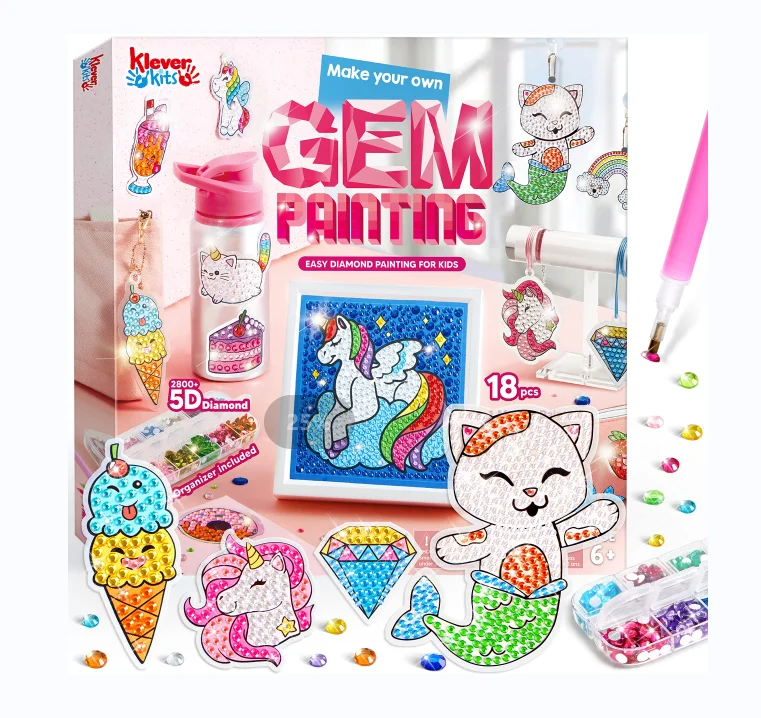 Gem Art, Kids Diamond Painting Kit with Big 5D Gem, Arts and Crafts for Girls Ages 4-12, Gem Craft Activities Kits, Premium Diam