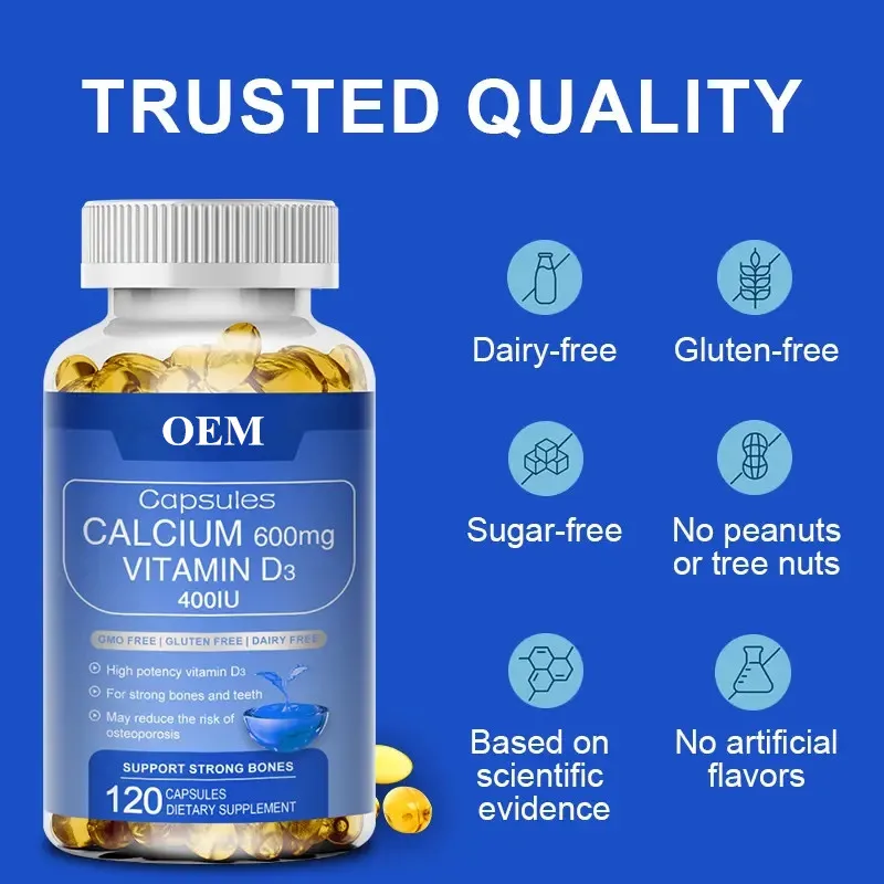 OEM/ODM/OBM Organic Calcium And Vitamin D3 Soft Capsules 400iu Bone Health & Immune Support Promoting Calcium Absorption
