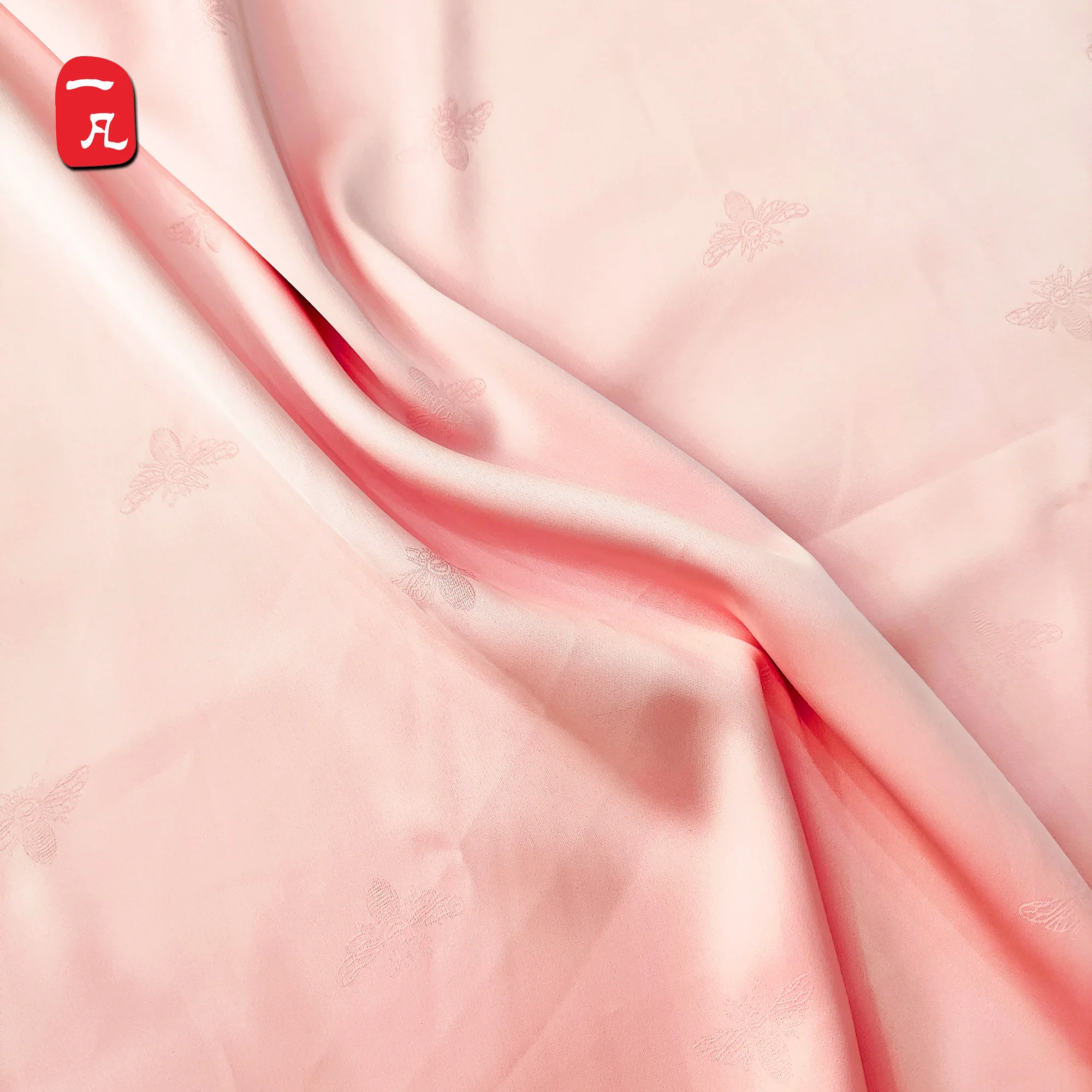Classical Pink bee print Soft 96%Polyester 4% Spandex Satin Jacquard fabric for Party Dress Sleeping Wear
