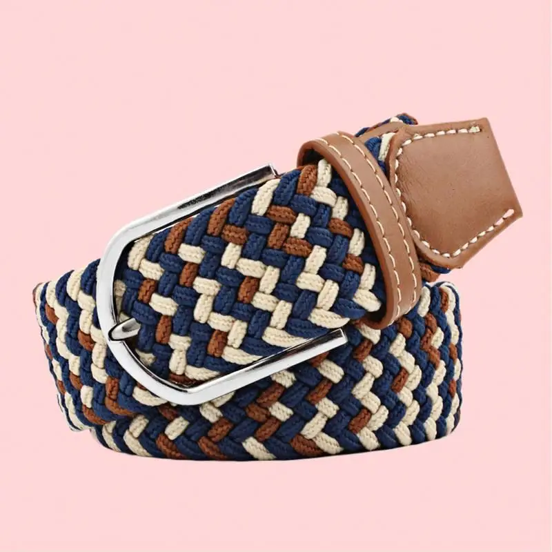 Wholesale Unisex Adult Casual Knitted Pin Buckle Belt Woven Canvas Elastic Belts Jeans Daily Use Pattern Girls