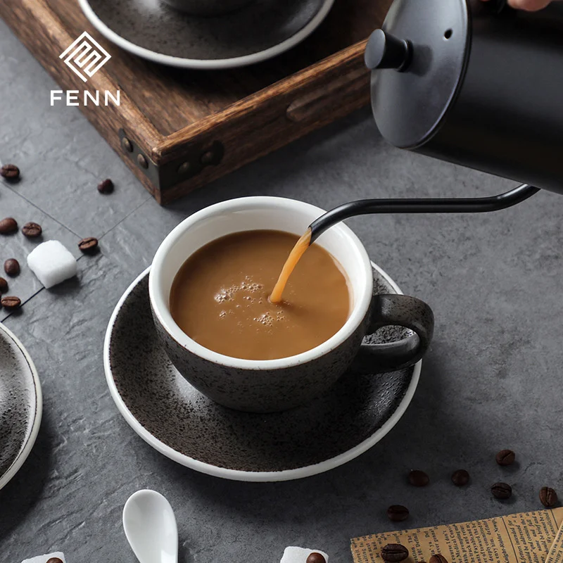 Retro American Ceramic Vintage Espresso Cups And Saucers Sets Classic Frosted Stoneware Coffee Cappuccina Cups